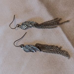 Silvertone Wing Shaped Drop Hook Costume Fashion Earrings